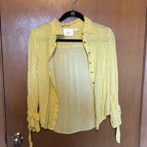 Yellow print button down